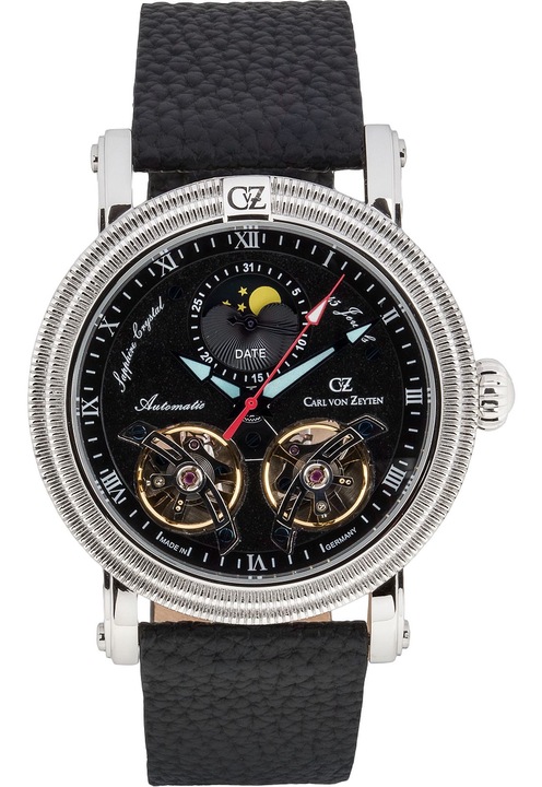 Férfi karóra, Carl von Zeyten, automata, CVZ 225, fekete, ezüst, 45 db