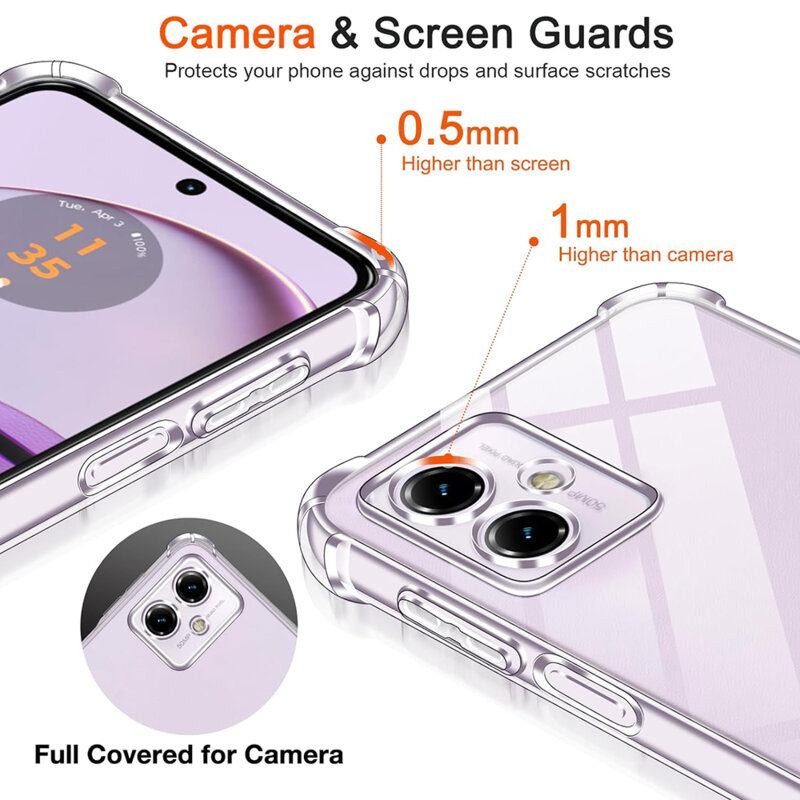Husa protectie Mat-Tech compatibila cu Motorola Moto G54, Protectie Camera, Colturi anti-soc, Decupaje Precise, Rezistenta la impact, Margini ridicate pentru protectia ecranului, Transparenta