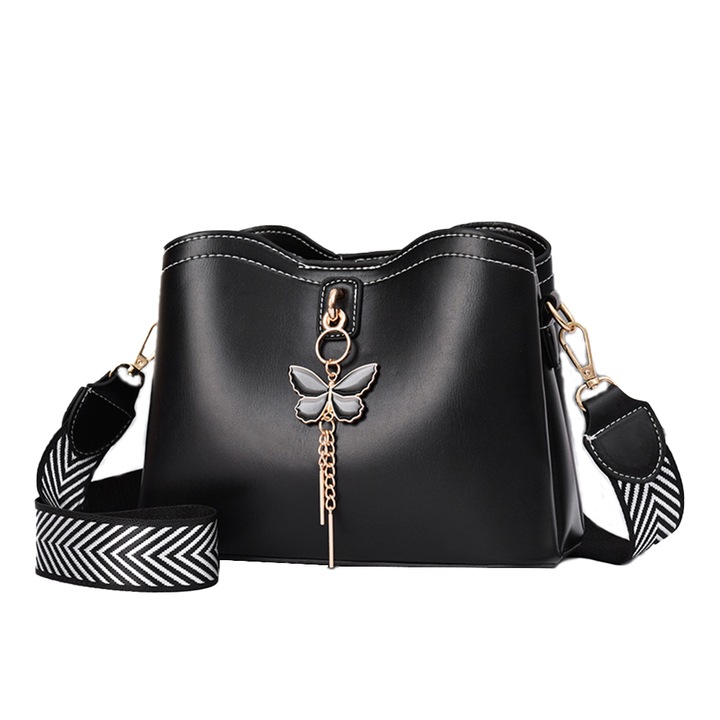 Дамска чанта, Dolcini, Екологична кожа,, Черен, 23 x 18 x 9 cm