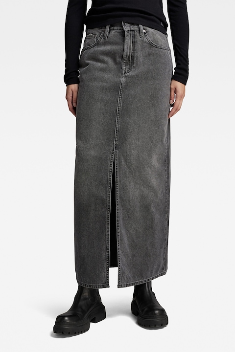G-Star RAW, Дълга дънкова пола от органичен памук, Меланж тъмно сиво
