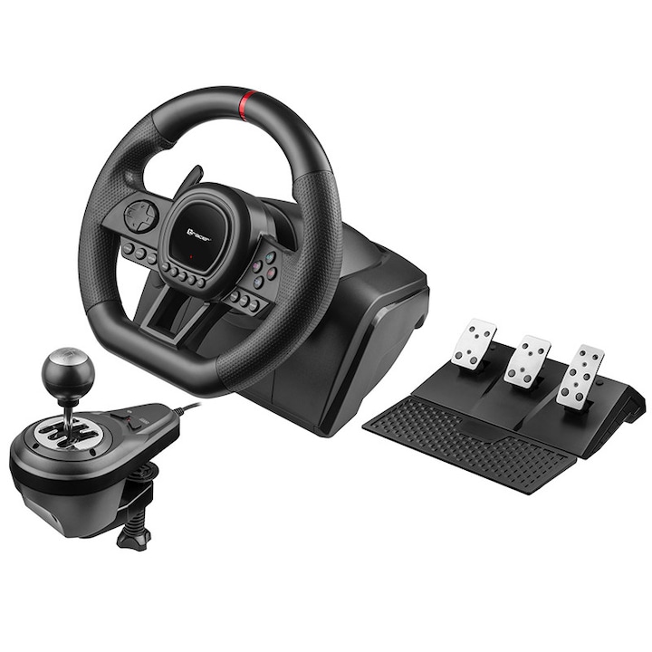 Játékkormány pedálokkal és sebességváltóval Tracer SimRacer Manual Gearbox 6 az 1-ben, PS3/PS4/Xbox One/Xbox360/Nintendo Switch/PC, fekete
