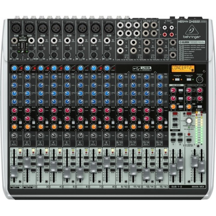 Set audio Behringer QX2222USB, 22 canale, inregistrare video, 430x370x90mm