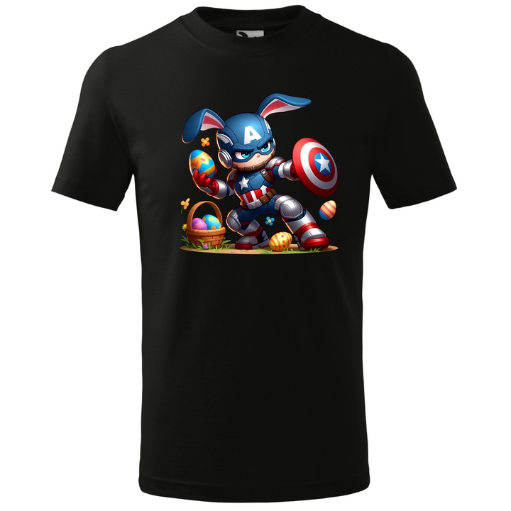 Tricou Paste, Personalizat Captain America, Bumbac 100%, Pentru Copii, Negru, 12 ani, 158 cm