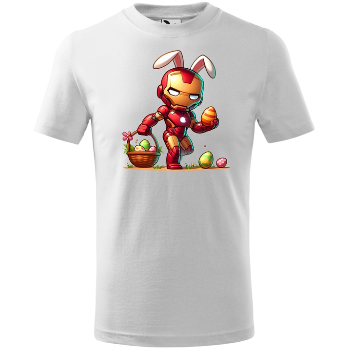 Tricou Paste, Personalizat Iron Man, Bumbac 100%, Pentru Copii, Alb, 12 ani, 158 cm