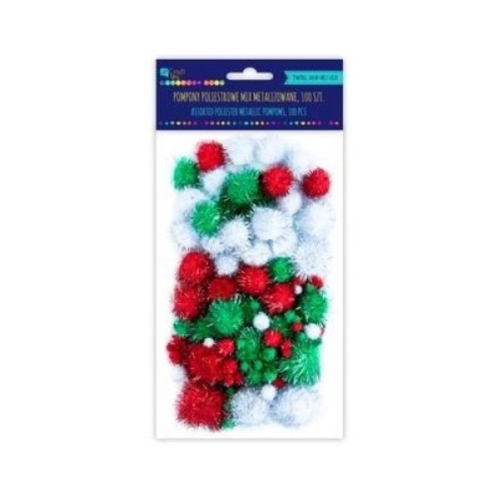 Set creativ pentru copii DALPRINT, pomponi poliester, mix dimensiuni, set 100 buc, multicolor