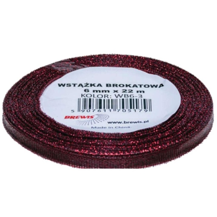 BREWIS díszszalag, csillogó, piros, 6mmx22m