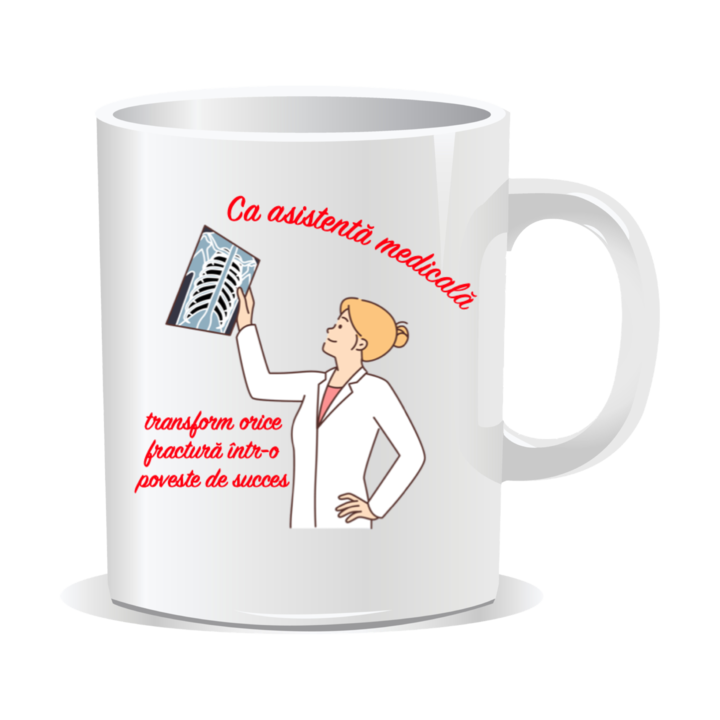 Cana personalizata pentru asistenta medicala, Transform orice fractura intr-o poveste de succes, 330 ml, interior alb