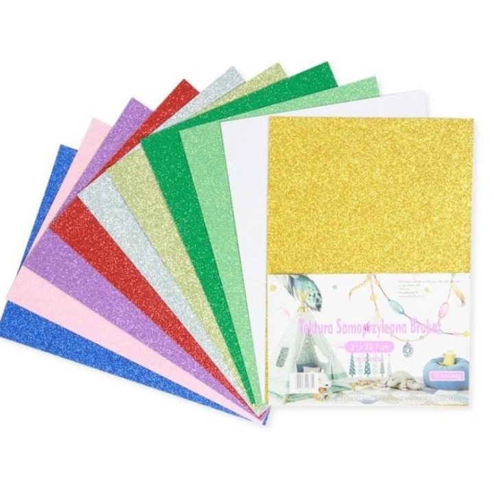 Set 10 Hartii autoadezive, PENWORD, Carton, Sclipici, 218 x 305 mm, Multicolor