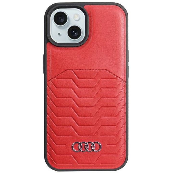 Audi műbőr MagSafe iPhone 15 Plus / 14 Plus 6.7" készülékhez kemény tok piros AU-TPUPCMIP15M-GT