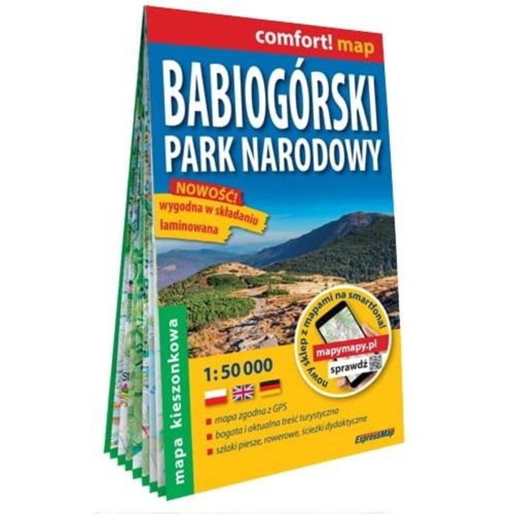Harta turistica Babiogorski Park Narodowy, ExpressMap, 1:50 000, laminata, wodoodporna, format buzunar
