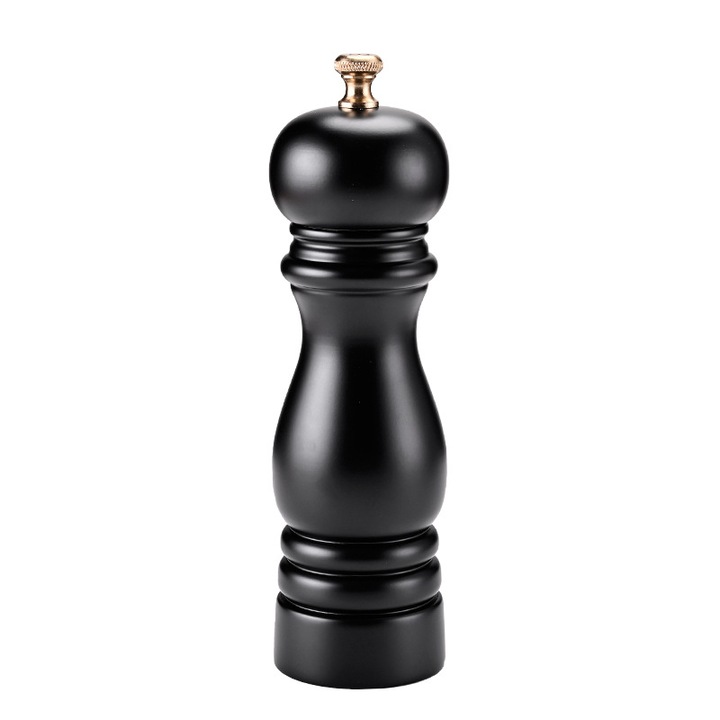 Rasnita de piper din lemn, manuala, miez ceramic, sticla pentru condimente, negru