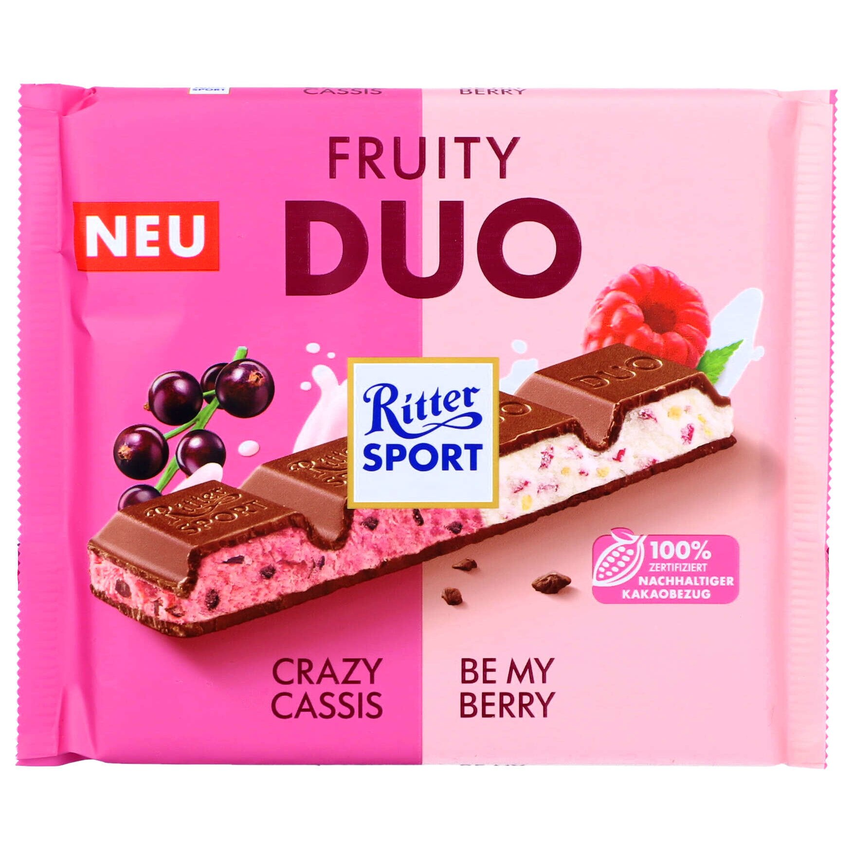Ciocolata cu lapte Ritter Sport DUO, coacaze negre si zmeura, 218g ...