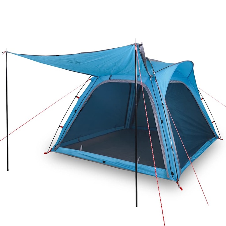 Cort camping vidaXL, 4 persoane, albastru, impermeabil, setare rapida, 5.85 kg