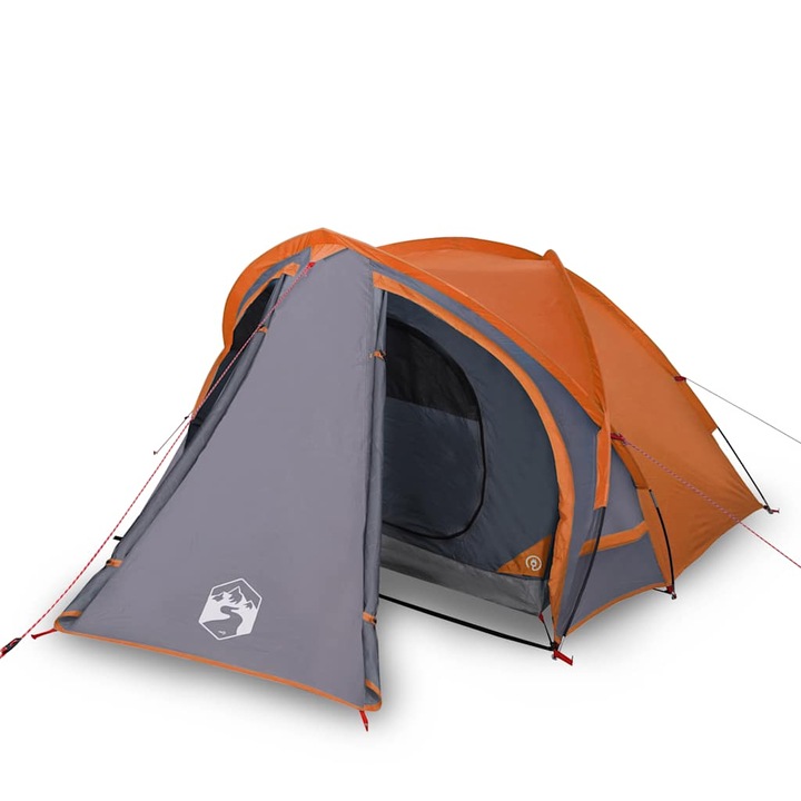 Cort de camping pentru 2 persoane vidaXL, gri/portocaliu, impermeabil, 3.3 kg