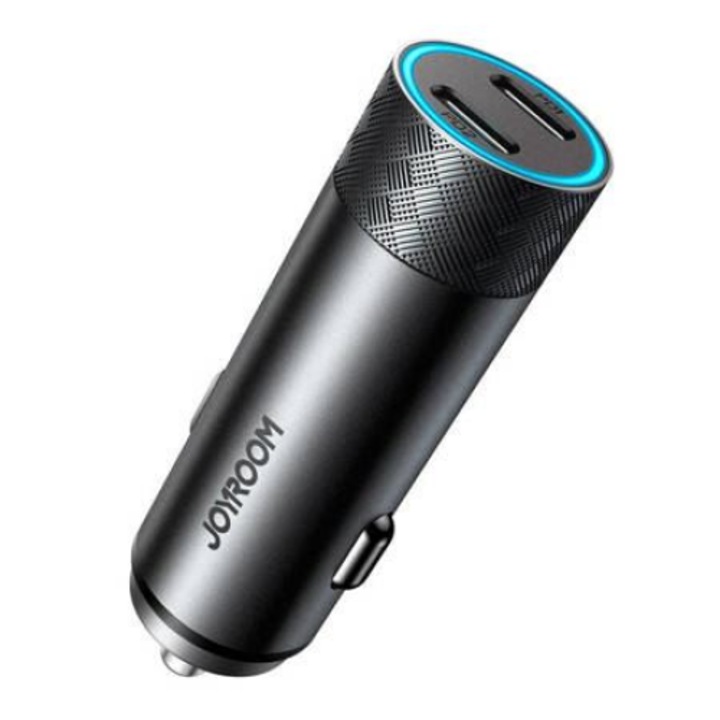 Joyroom szivargyújtós töltő 2xUSB Type-C, QC 3.0, PD 3.0, PPS, AFC, FCP, 50W, fekete (JR-CL13)