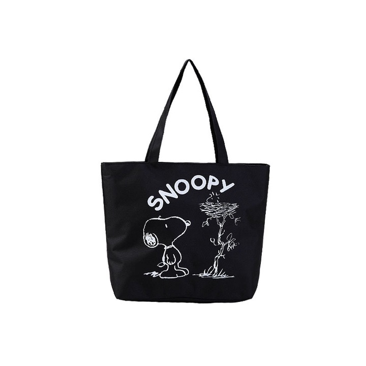 Дамска чанта, модел Snoopy, канаваца, 40 x 31 x 10 см, черно/бяло