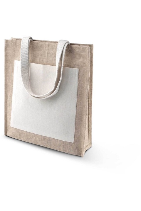 Geanta de cumparaturi din iuta, 35x40x9 cm KI0221, natural alb