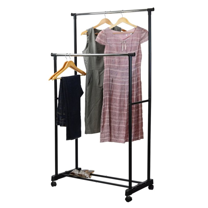 JRH двойна подвижна опора, метална, за дрехи и закачалки, регулируема височина 86-161см