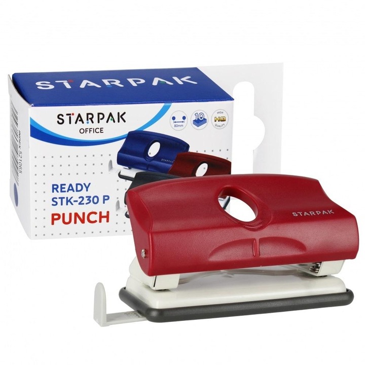 Perforator Starpak STK-230 P, antiderapant, capacitate 10 coli, bordo