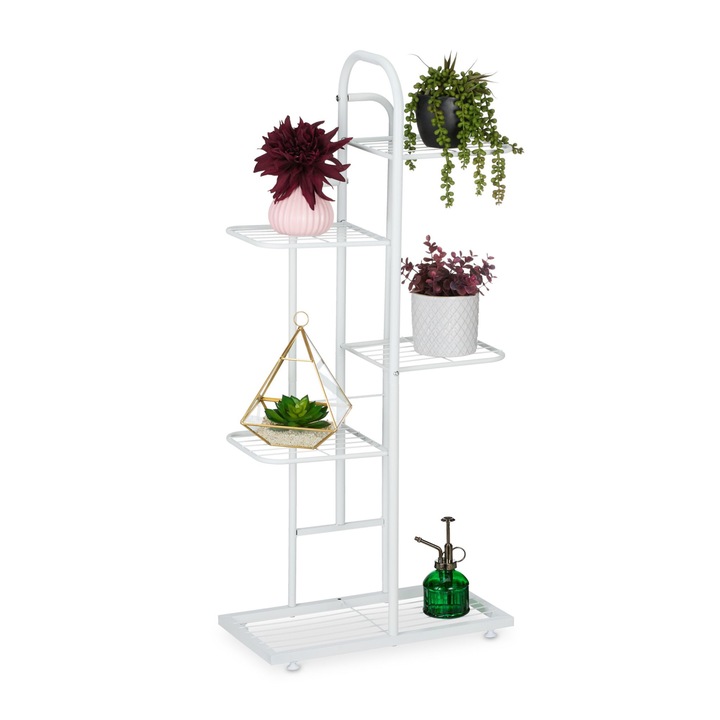 Stand pentru flori, 5 rafturi, otel, alb, 96, 5 x 44 x 22 cm