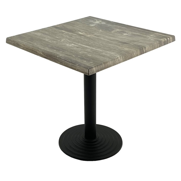 Masa restaurant/terasa patrata 80x80xh74cm Raki Old Pine, blat werzalit si picior metalic negru