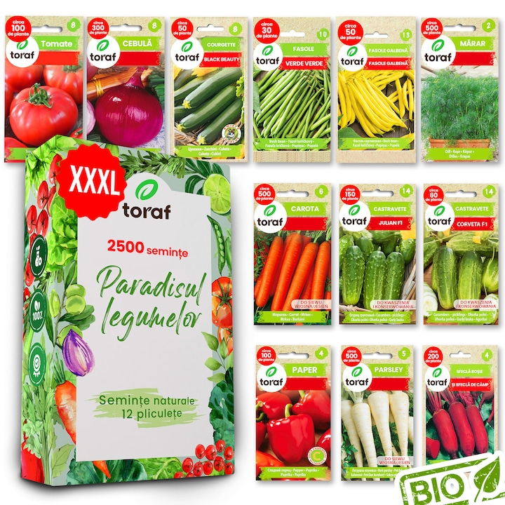 Set de seminte fructe legume sfecla, fasole, castraveti, ceapa, marar, ardei, rosii, morcovi, dovlecei, patrunjel mix 12 pliculete legume paradise