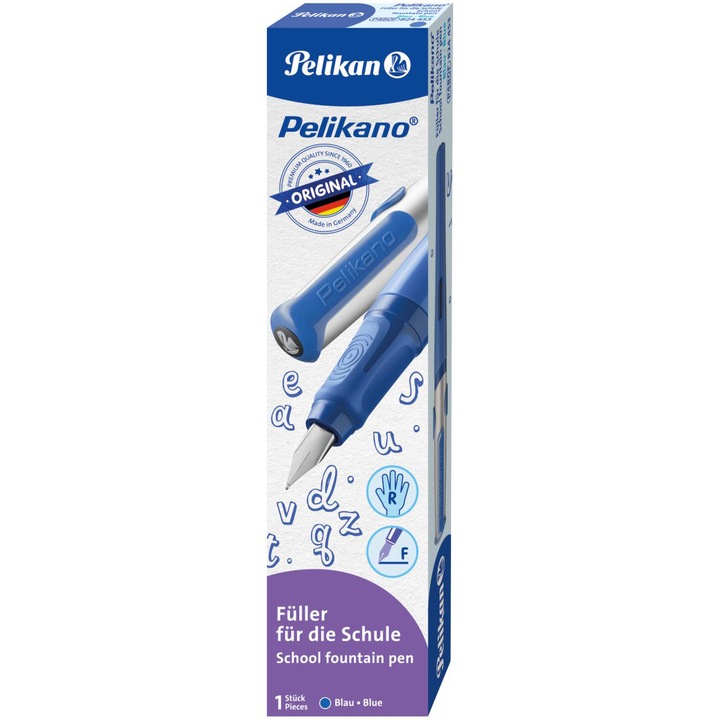 Pelikan Pelikano toll, F hegy, Ergonomikus markolat, Jobbkezeseknek, 1 nagy kék patron mellékelve, Kék