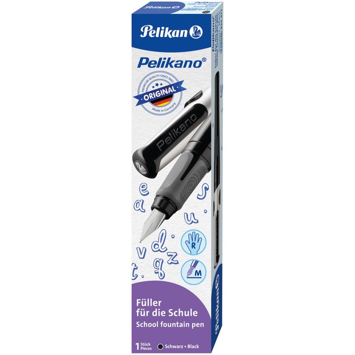 Pelikan Pelikano toll, M hegy, Ergonomikus markolat, Jobbkezeseknek, 1 nagy kék patron mellékelve, Fekete
