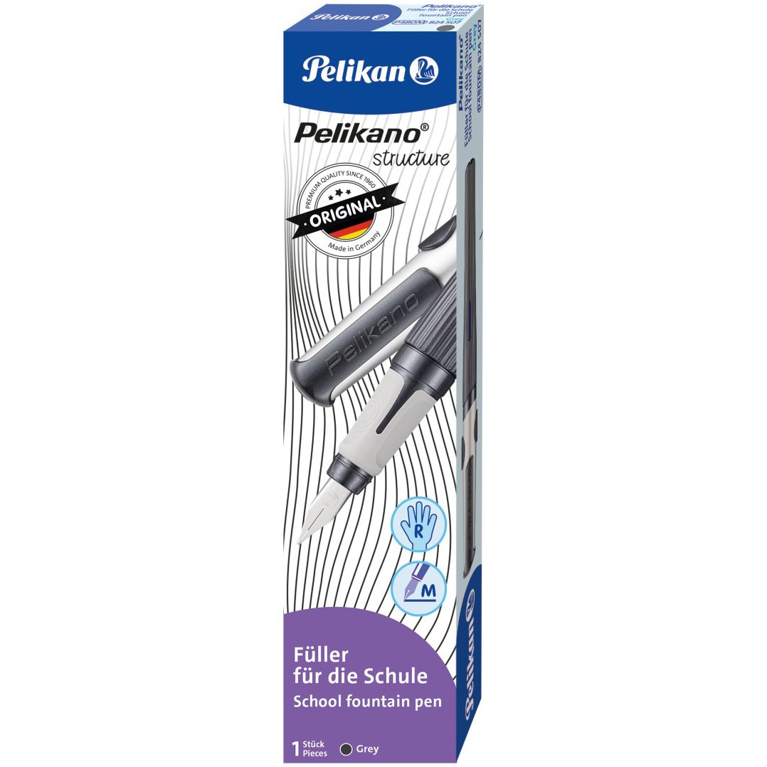 Stilou Pelikan, Pelikano Structure, Penita M, Grip Ergonomic, Pentru Dreptaci, 1 Patron Mare Albastru Inclus, Culoare Gri, In Cutie De Carton