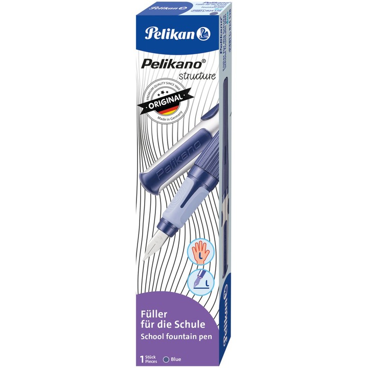 Stilou Pelikan, Pelikano Structure, Penita L, Grip Ergonomic, Pentru Stangaci, 1 Patron Mare Albastru Inclus, Culoare Albastru, In Cutie De Carton