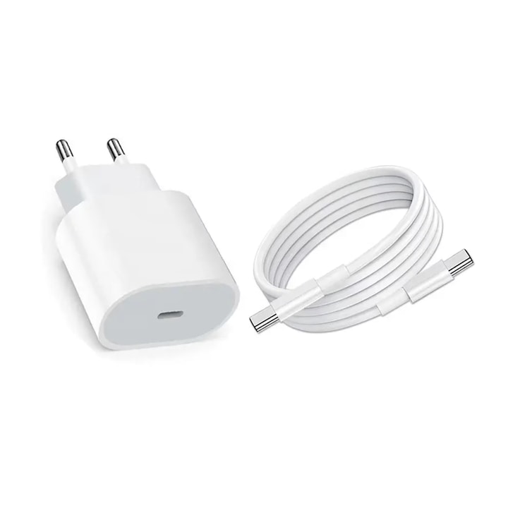 AOVO 20W PD Gyorstöltő, 2m USB-C USB-C kábel, Apple Iphone 15, Samsung, Xiaomi, Huawei kompatibilis, fehér