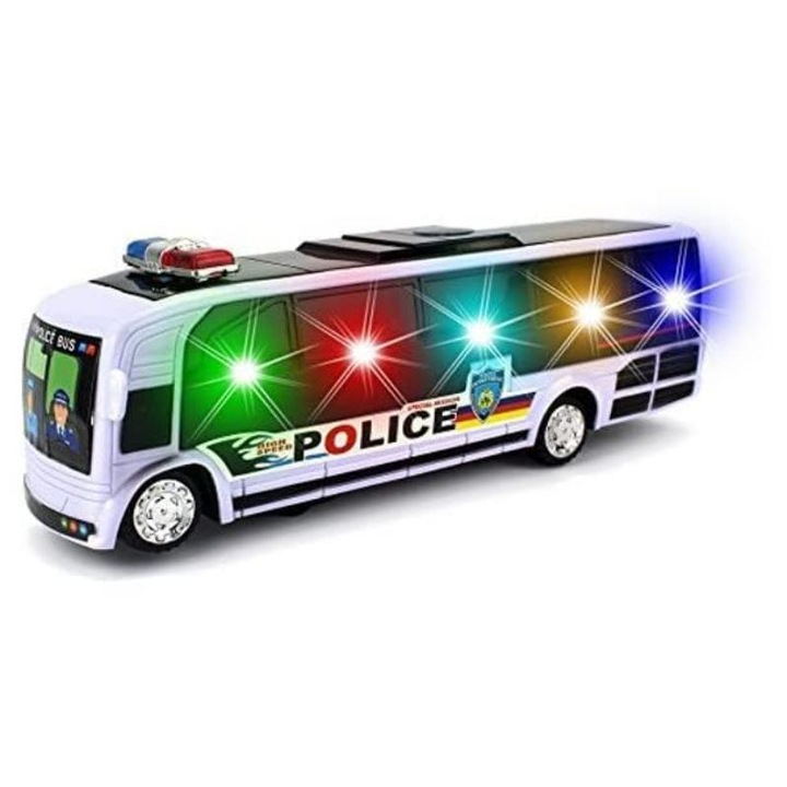 Autobuz de politie, lumini intermitente colorate, rotire la 360°, actiune Bump & Go, 27 cm, 3ani +