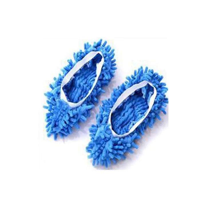 Papuci de casa tip mop Enzoria, microfibra, reutilizabili, pentru curatarea podelelor, 17 x 15 cm, albastru
