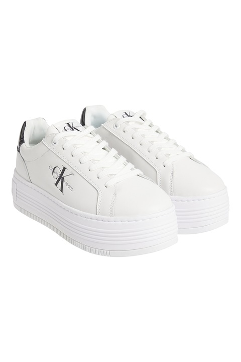 CALVIN KLEIN JEANS, Pantofi sport flatform de piele, Negru/Alb optic