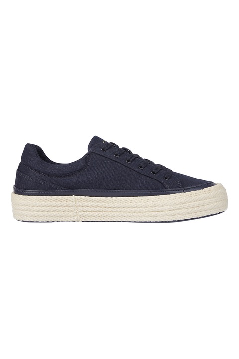 Tommy Hilfiger, Pantofi sport din in cu aplicatie logo, Bleumarin, 39