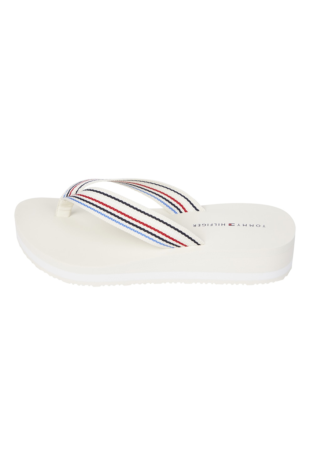 Tommy Hilfiger, Papuci flip-flop cu talpa wedge, Alb murdar