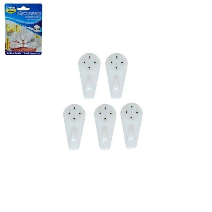 Set 5 Manere De Baie, Orion, Pentru Pereti Din Beton Si Lemn 3x1 cm, Plastic, Alb