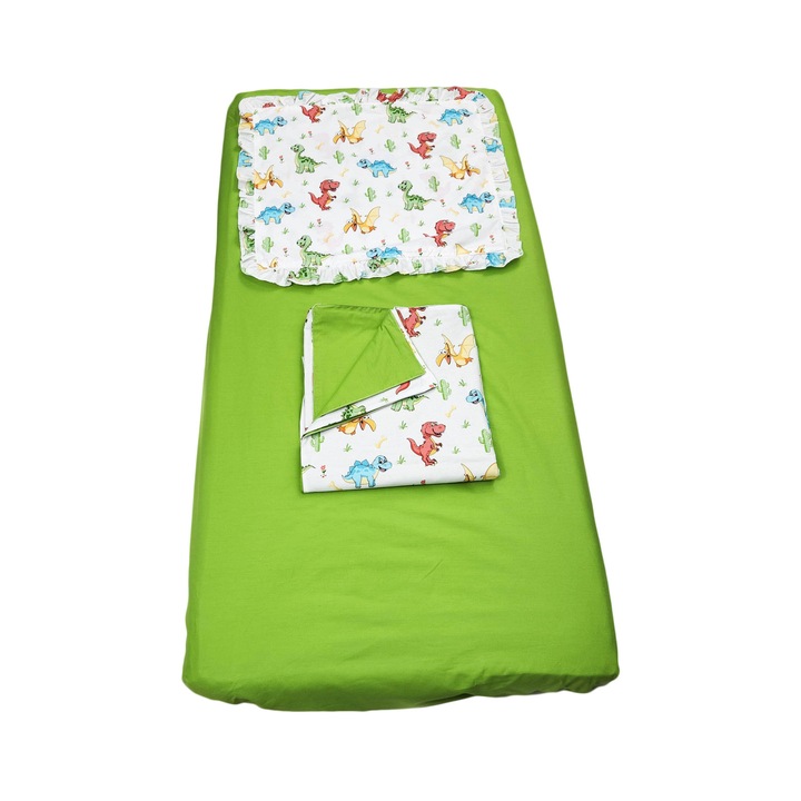 Lenjerie pentru patut bumbac 3 piese, dinozauri