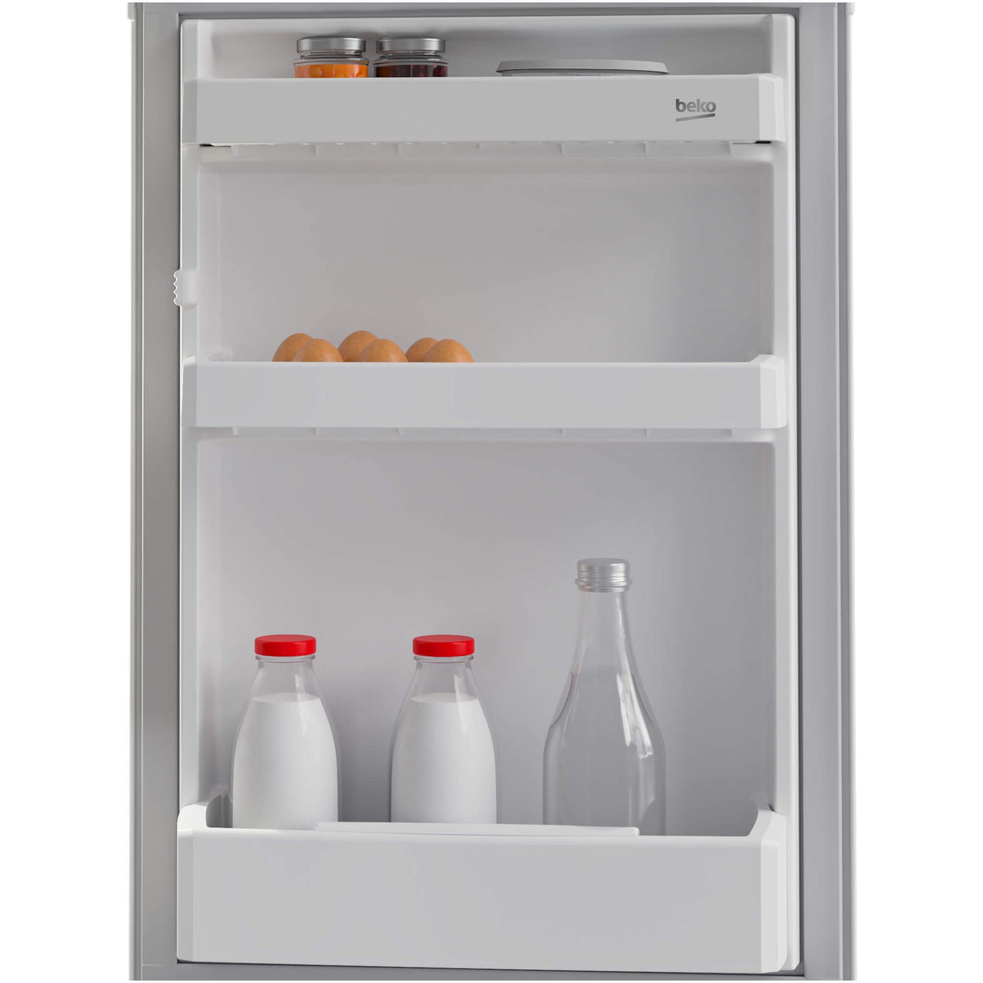 Frigider incorporabil Beko B1754N, 110 l, Clasa E, Rafturi ajustabile, Termostat reglabil, XXL Bottle holder, Cutie legume si fructe, Congelator, H 86,6 cm