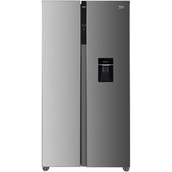 Beko GNO5322WDXPN Side by side hűtőszekrény, 532 l, E energiaosztály, NeoFrost Dual Cooling, ProSmart Inverter kompresszor, Slim tartályos vízadagoló, kijelző érintésvezérléssel, ajtónyitási hangjelzés, M 177 cm, Inox