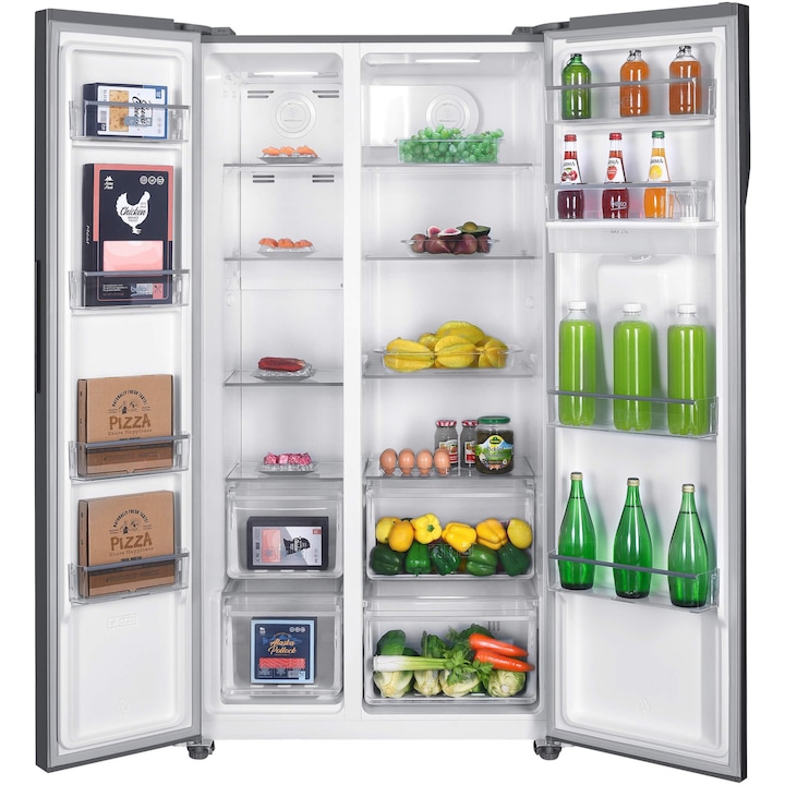 Side by side Beko GNO5322WDXPN, 532 l, Clasa E, NeoFrost Dual Cooling,Compresor ProSmart Inverter, Slim tank water dispenser, Display with touch control, Door open buzzer, H 177 cm, Inox Look