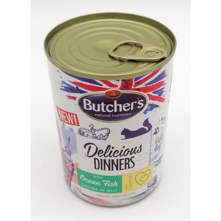 Hrana umeda pentru pisici BUTCHER'S, cu peste oceanic, in aspic, 6 x 400g