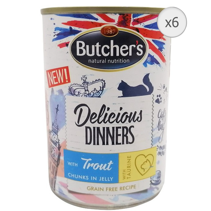 Мокра храна за котки BUTCHER'S, С пъстърва, В заливка, 6 х 400 гр