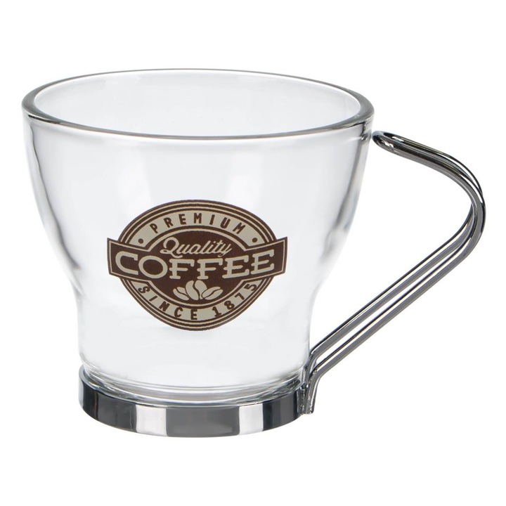 Shopiens® mini üveg kávéscsésze fém talppal és fogantyúval, 85 ml
