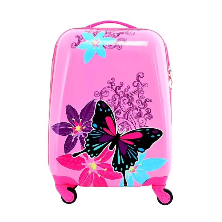 Troler cabina copii model Butterfly, 46 x 30 x 20 CM, Seretec Solutions TR-00074, Roz