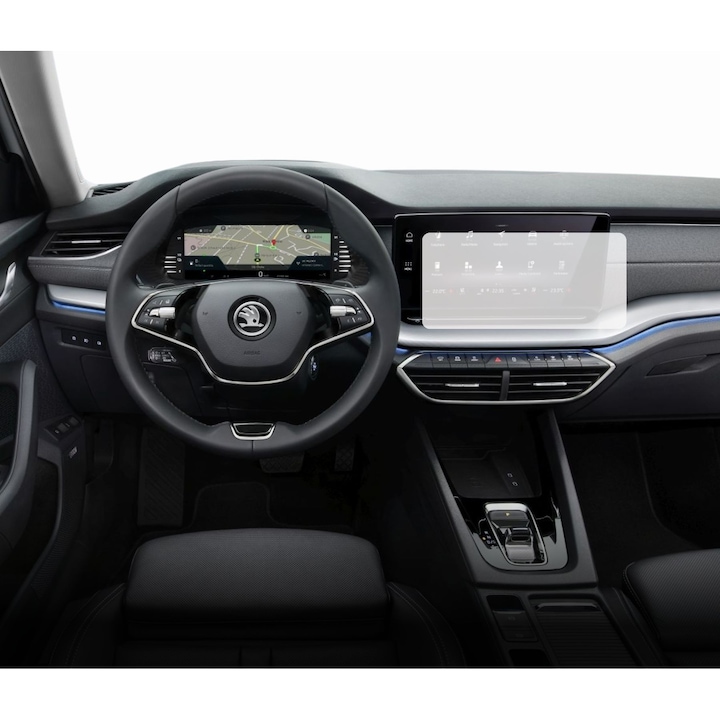 Folie Protectie Navigatie Skoda Octavia 2019-2024, Duragon, protectie Display Navigatie, silicon Transparent, Anti-zgarieturi, Anti-amprenta, Regenerabila, Flexibila, Anti-Shock, kit instalare