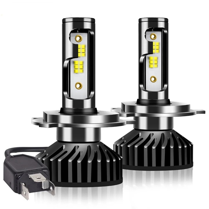 Set 2 Becuri Mono LED 8000k alb inghetat Auto Mini H4 12 - 24V 50W 12000lm Canbus