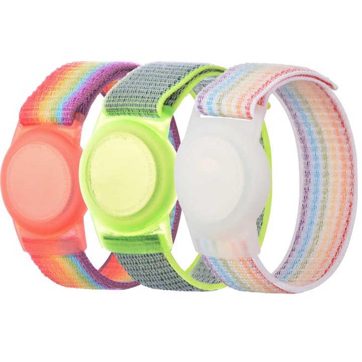 Set 3 Husa si curea pentru copii, enkourakoko®, Compatibila cu Apple pentru AirTag, Silicon, Optim Desing Protection, Multicolor