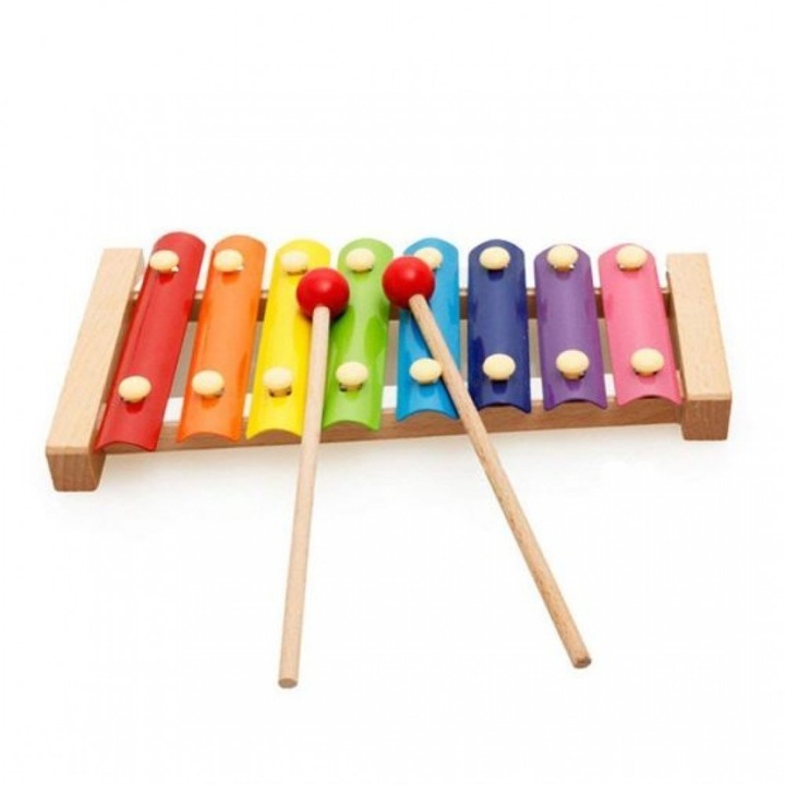 Flippy xilofon hangszer, fa, 8 hangjegy, 2 ütős bot, 4-6 éves, többszínű