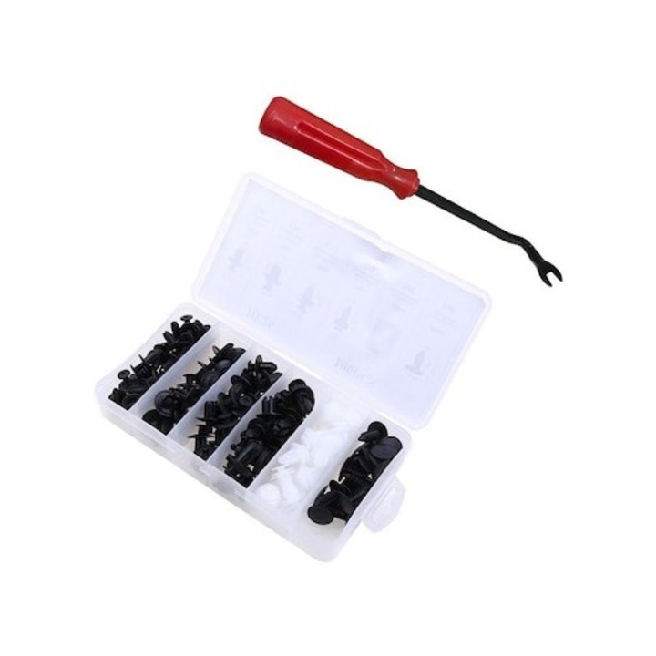 Set 101 instrumente demontare auto, clipsuri/cleme de fixare, ustensila pentru demontat cleme, negru-alb, Dactylion®